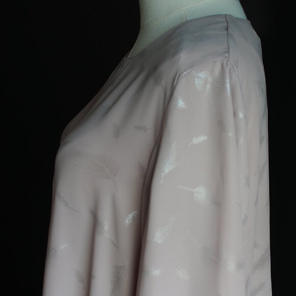 Lucky & Coco | Pale Pink Shimmery Leaf Print Blouse w Flutter Sleeve Cuffs - Picture 4 of 8